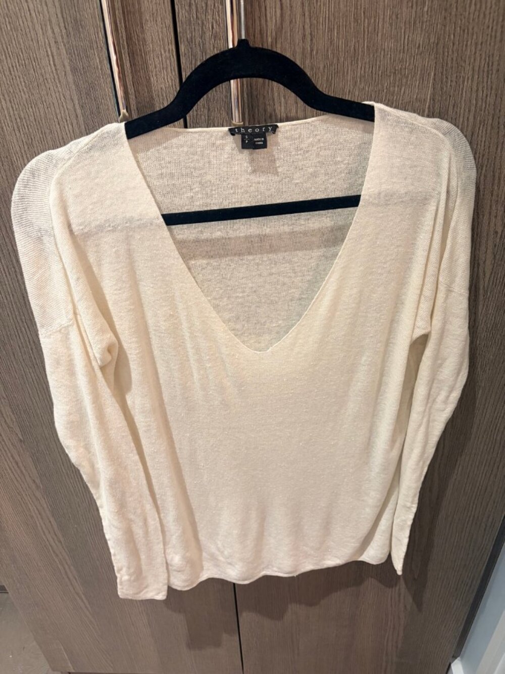 Theory Ivory Lightweight V-Neck Sweater